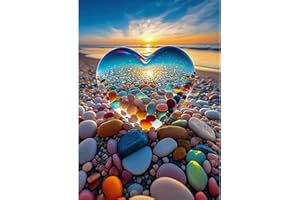 QENSPE 5D Peinture Diamant Adulte, Coeur Diamond Painting Plage Diamant Kit Complet, DIY Diamant Strass Point de Croix Cristal Painting pour Murale Décoration 30x40cm