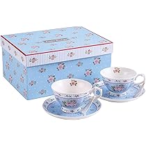 Set Di Tazze E Piatti Da Caffè In Porcellana Bianca E Blu Wellhome