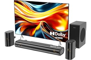 Hiwill 4.1 Dolby Atmos Barra de Sonido para TV, Potencia máxima de 300 W, Barra Sonido PC con subwoofer, 2 Altavoces Envolventes Frontales, HDMI eARC/Bluetooth 5.3/Óptica/AUX, HiElite A41