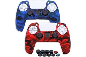 Jusy [Lot de 2] Peau de Protection en Silicone pour Manette PS5 DualSense, Housse antidérapante Etui de Protection Anti-poussière pour Manette PS5 avec 10 poignées de Pouce (Rouge, Bleu)