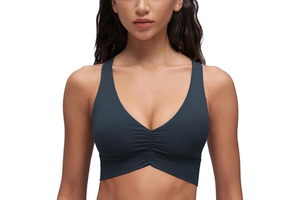 CRZ YOGA Butterluxe Rynkad V-ringning Sport-BH | Lätt stöd, avtagbara dynor, yoga, extremt mjuk, korsrygg, breda remmar, för kvinnor