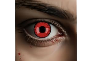 CHALLEY-YOKI Kontaktlinsen Halloween Ohne Stärke, 2 Stück(1 Paar) Rote Kontaktlinsen Farbig mit Kontaktlinsenbehälter für Vampir, Karneval Fasching Cosplay Party Festival