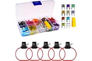 RUNCCI-YUN 120 Pcs 12v Fusibles Coche Motocicleta,Mini Fusibles Coche Fusibles Planos Cuchilla Fusible+ 18 AWG MiniPortafusibles ATO Portafusibles en Línea (2A/3A/5A/7.5A/10A/15A/20A/25A/30A/35A)