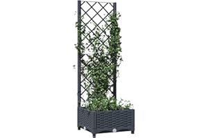 Keketa Garden Planter with Trellis Outdoor Entrance Balcony Patio Terrace Raised Bed Flower Box Climbing SuPolypropyleneort Plant Pot Dark Grey 40x40x121.5 cm Polypropylene