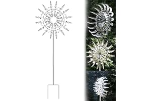 XUZIE Dynamic 3D Windmill, Outdoor Wind Spinner for Yard, Patio, Lawn Decoration, Garden Wind Spinners with Metal Garden Stake, Gardening Plug Wind Spinners Decor