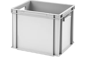 1a-TopStore Euro-Stapelbox EB-432, 400x300x320 mm (LxBxH), verstärkter Rippenboden, grau ähnl. RAL7001, aus Polypropylen, lebensmittelecht, 2 Handgriffe, ca. 29 Liter Vol.