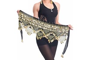 Baisdan Cintura di Danza del Ventre da Donna, Gonna da Danza del Ventre Avvolgente con Monete d'oro, Halloween, Carnevale, Spettacoli