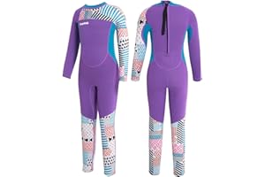 Gogokids Traje de Neopreno para Niñas, Ropa de Natación 2.5mm Neopreno Cálido Traje de Buceo Engrosado Bañador de Una Pieza Manga Larga Protección Solar UV 50+