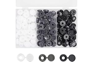 CISHOW 90 szt. Zawiasowe zakrętki dekoracyjne plastikowe zakrętki z łbem śrubowym M6, składane osłony z łbem zatrzaskowym, z pudełkiem, do mebli, szafy, półek (czarny, biały, szary)