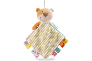 EAQ Baby Comforters Taggies for Babies Newborn Touch Tag Blankets Teddy Bear Soft Comforter Baby Sleeping Toy with Taggies Baby Essentials for Newborn (Bear)