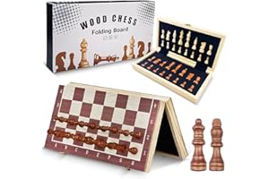 Tekenewbse Echiquier, 29 × 29 cm Jeu D'Échecs en Pliable Echiquier Bois Main Massif, Deluxe Echecs Magnétique, Portable Chess Board Echequier pour Enfants Adultes Fête Voyage