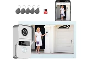 Honmidatek Interphone Vidéo WiFi Système d'Interphone 1080P, Moniteur Tactile couleur 10.1", Sonnette Vidéo à 2 Fils,Audio Bidirectionnel, Vision Nocturne, Déverrouillage à Distance, Lecture,TuyaSmart