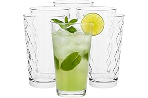 TREND FOR HOME Long Drink Verres Highball Décorés | 370 ml | Lot de 6 Verre Eau Verres à Jus et Soda Grand Verre à Eau Verre à Boire Tumbler ã Cocktail | Sécurité au Lave Vaisselle | Collection Lotte