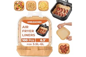 Roe Tenpo Air Fryer Liners, 100Pcs Disposable Baking Parchment Paper, Non-Stick & Greaseproof, Air Fryer Accessories for Ninja ON400UK AF140UK SL300UK, COSORI, Tefal, Russell Hobbs Air Fryer