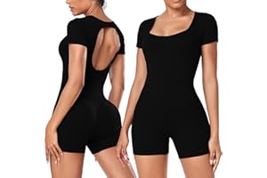 Litthing Tute da Yoga da Donna Tute a Coste Elastico Pagliaccetto Senza Soluzione di Continuità Sexy Corto Jumpsuit da Palestra Tutina da Un Pezzo da Allenamento Collo Quadrato Tuta