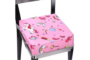 AZYVUM Silla elevadora para niños, flexible, lavable, desmontable, portátil, con dibujos animados, silla elevadora para niños, 2 hebillas de seguridad, elevador de silla antideslizante, asiento de refuerzo