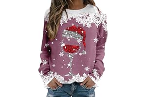 ZhungZaoh Weihnachtspullover Damen Lustig Weihnachtsdruck Pullover Langarm Rundhals Weihnachtspulli Xmas Sweatshirt Langarmshirt Weihnachtskleidung Oberteile Festlich Weihnachts Kostüm Tops
