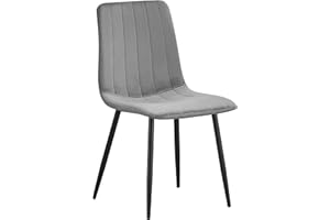 DS Furniture Velvet Dining Kitchen Chairs Living Room Chairs with Sturdy Metal Legs with Backrest and Padded Seat (Grey-strip)