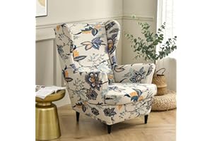 Highdi Wingback Chair Covers 2-Piece Stretch Wing Chair Cover for Armchair, Washable Sofa Chairs Slipcover Spandex Fabric Furniture Protector for Living Room Bedroom Hotel (Corn Poppy)