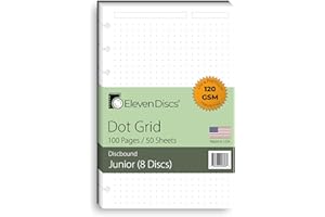 Eleven Discs Discbound Paper, Junior Size Dot Grid Sheets - Premium 120gsm Heavyweight Notebook & Planner Refills - 8 Discs, 5.5 x 8.5 inches - punched for Circa, Arc, TUL (50 Sheets)