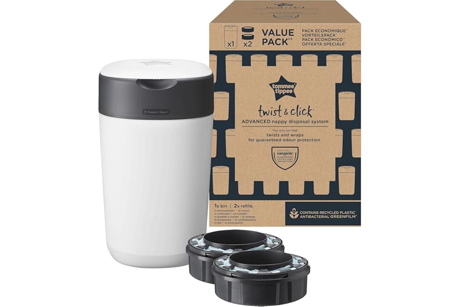 Tommee Tippee Twist and Click Nappy Feeder, Exclusive Pack of 2 Refills, Guaranteed Odour & Germ Protection, Large Capacity