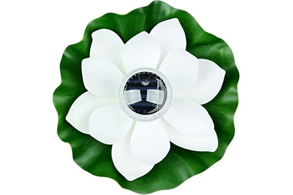 Lychee Lanterne Solaire Lotus pour Extérieur,Lumières de Piscine Flottantes Lumières Solaires LED RGB Fleur de Lotus Lampe Flottante étanche pour Bassin/Jardin/Piscine/Fontaine/Aquarium (Blanc)