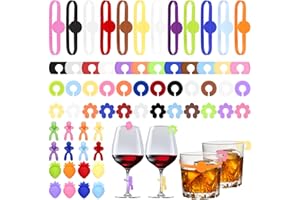 Farerkass Glasmarkierer, 64 Stück Gläser Markieren, Glas Markierung Trinkgläser, Glasmarkierer Silikon, Wiederverwendbarer Wein Marker, für Weinglas, Martinigläser, Trinkglas, Bar Party Dekoration