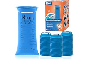 Hion Spuckbeutel mit Mundstück 52 Stück - Blickdichte, geräumige Kotztüten - Premium Hochdichte Brechbeutel - Perfekt für Reiseübelkeit, Schwangere & Taxifahrer - Bietet Sicherheit & Komfort