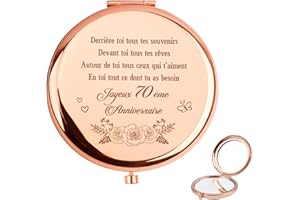 QWZify Cadeau 70 Ans Anniversaire Femme, Miroir de Poche pour Mamie Cadeau Anniversaire Femme Shell Compact Mirror Pratique Couleur Or Rose Original Miroir Double Réflexion Mirror de Maquillage