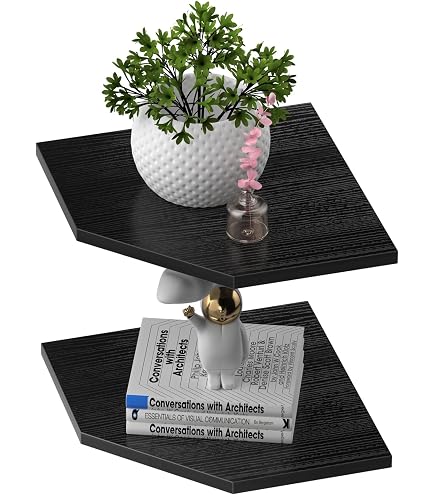 Étagère D'angle Flottante MDF Noir - 25x25 Cm - Support Max 5 Kg, Design Moderne, Rangement Mural