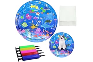 Gonggi Cat Water Bed, 100 * 100cm Thickened WaterMat for Cats, Tummy Time CatMat With Fish, Water Sensory Cat Play Cushion with 1 Color Pump & 5 Transparent Repair Patches
