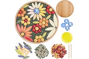 WEBEEDY Kit de bricolage en mosaïque de fleurs en bambou pour adultes débutants, carreaux de mosaïque en verre de couleurs mélangées avec base ronde pour dessous de verre fait à la main, décoration