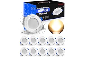 Shine Decor Led Einbaustrahler 230V, 7W Ultra Flach 26mm Led Spots Led Deckenstrahler, Warmweiß 3000K 600LM, IP44 Wasserdicht für Badezimmer Küche Wohnzimmer, Ausschnitt Øφ68-80mm,10er Set