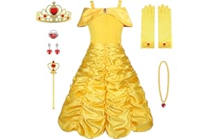 Vicloon Robe de Princesse Belle,9PCS Princesse Belle,Deguisement Belle/Cape à Capuche Costume pour Cosplay Mariage Carnaval Fête d'anniversaire,Jaune,9PCS-120cm