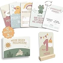 Registro Hitos Primer Año Tarjetas Cumple Mes Bebe HuBorns - Set De 46 Tarjetas Para Foto Recuerdo Primer Año, Diseño Neutro Tarjetas Cumplemes Bebé