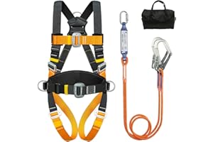 DIJJIG Anti Fall Safety Harness Kit with 1.8M Lanyards Adjustable Thick Waist Protection Suitable for Industrial Use Such as High Altitude Operations Firefighting and Rescue Climbing CE Certification