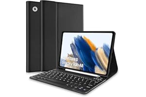 LIELAX Keyboard Case for Samsung Galaxy Tab A8 10.5 (SM-X200/X205/207)2022, UK layout Keyboard, Slim Smart Cover with Detachable Keyboard and Pencil Holder, Bluetooth Keyboard with Case for Samsung A8-Black