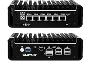 ‎GLOVARY Glovary Firewall Mini PC Quad Core N100, DDR5 8GB RAM 128GB NVMe SSD, 6 x 2.5GbE i226V LAN Fanless Computer Hardware, Micro Router Appliance, AES-NI, OPNsense, TypeC Port, TF Card Slot