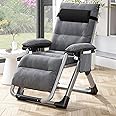Garden Recliner Chairs Foldable Chair Supports up to 440lbs Folding Lounge Recliners Adjustable Angle Zero Gravity Chairs with Mattress and Side Pocket Foldable Indoor Outdoor Sunlounger (Art Deco)