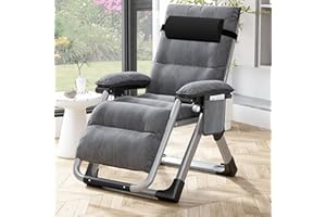 Obqer Folding Zero Gravity Chair, 200KG Heavy Duty Sun Lounger, Adjustable Garden Recliner with Cushion and Side Holder, Extra Wide, No Assembly Required, Sun Loungers for Garden Terrace Poolside Home