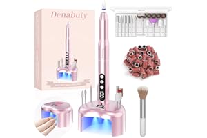 Denabuty Fresa per Unghie, Lima Elettrica per Unghie Professionale Senza Fili con con Lampada UV e LED Display, 35000 Giri, 12 In 1 Manicure Pedicure Kit Ricaricabile per Semipermanente Gel Rosa