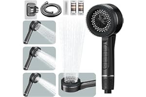 SKUURTFR High Pressure Shower Heads,with 15 Stage Filter,1.5M Shower Hose and Shower Stand,4 Spray Jet Modes High Pressure Bathroom Shower Head, with Pause Switch, Massage Water Saving Large Shower