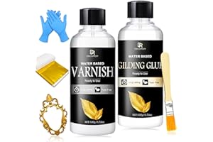 DECORROM Feuille d'or Kit - 200ml Colle feuille d'or pour l'artisanat et Vernis de Protection à base d'eau, 100 Feuilles d'or, 2 Pinceaux - Pour Bricolage, Peinture, Décoration Artisanale et Professionnelle