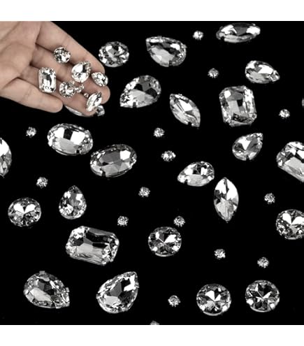 80 Strass Rettangolari Da Cucire, 8 Misure Diverse (da 8x8 Mm A 25x18 Mm), Vetro Cristallino Con Retro Piatto - Per Abiti, Accessori, Gioielli Fai Da Te - 6