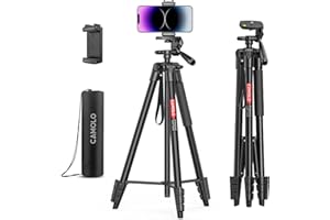 CAMOLO Phone Tripod，63.6”Camera Tripod for Travel Aluminum Lightweight Tripod with Travel Bag Vlogging for Camera DSLR Cell Phone Tripod Video Photography for YouTube