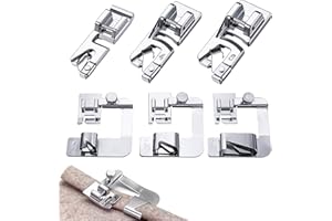 SUGHAW 6Pcs Pied Ourlet Roulotté en Acier Inoxydable Pied de Biche Machine a Coudre 3 Pieds Presseur à Ourlet Rouléétroit 3/4/6 mm 3 Pieds Presseurs à Ourlet Roulé Large 4/8" 6/8" 8/8" pour Brother Singer