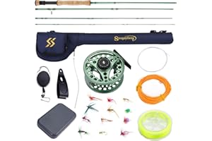 Sougayilang Ensemble canne à pêche à la mouche et moulinet, 4 sections légères et portables en graphite et moulinet en aluminium usiné CNC, kit complet de démarrage avec sac de canne à pêche