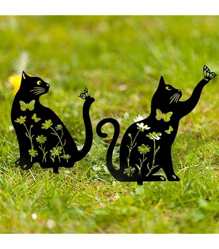 Katze Wanddeko Paar Mit Herz – Metall-Deko, Handbemalt, Wetterfest, Ca. 27 Cm Hoch