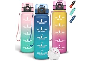 Grsta Borraccia Senza Perdite, Borraccia Palestra 1 litro, Facile da Trasportare, Borracce Motivazionale con Indicatore del Tempo, Bottiglia Graduata per Outdoor, Bicicletta, Caffe Te