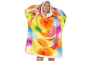 Wenlia Ponadwymiarowy koc z kapturem dla kobiet, gruby flanelowy koc sherpa z kieszenią na rękawy, miękka, przytulna bluza z kapturem z jednorożcem, jeden rozmiar pasuje dla wszystkich - prezent dla